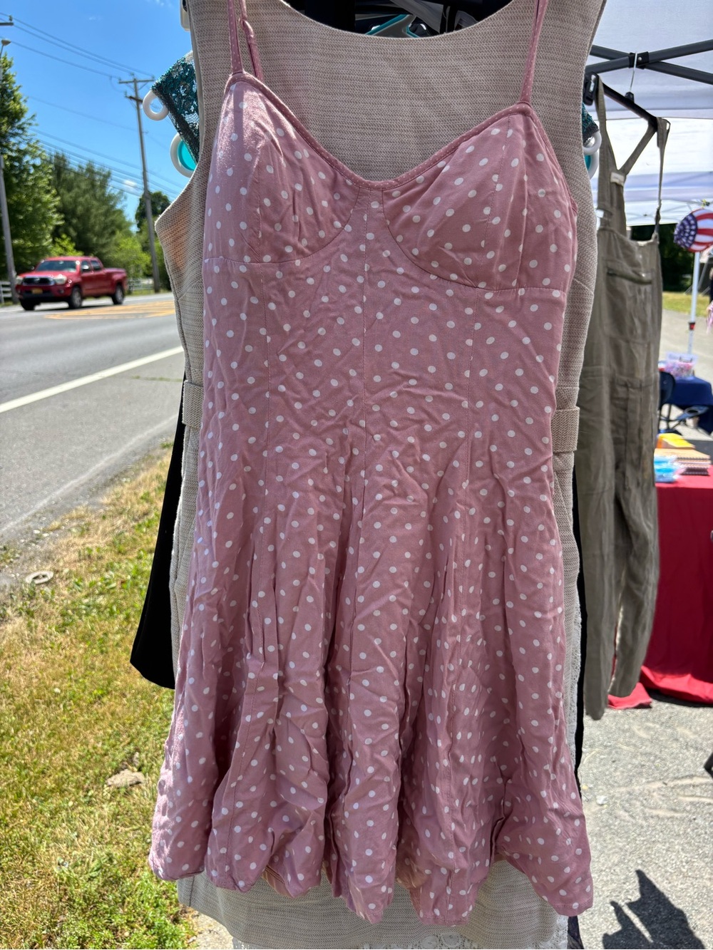 American Eagle Outfitters Pink Polka Dot Spaghetti Strap Dress
